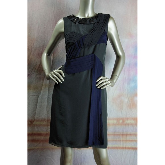 $2850 New PROENZA SCHOULER Black Charcoal Gray Blue Pleated Silk Dress 4 - Picture 2 of 7